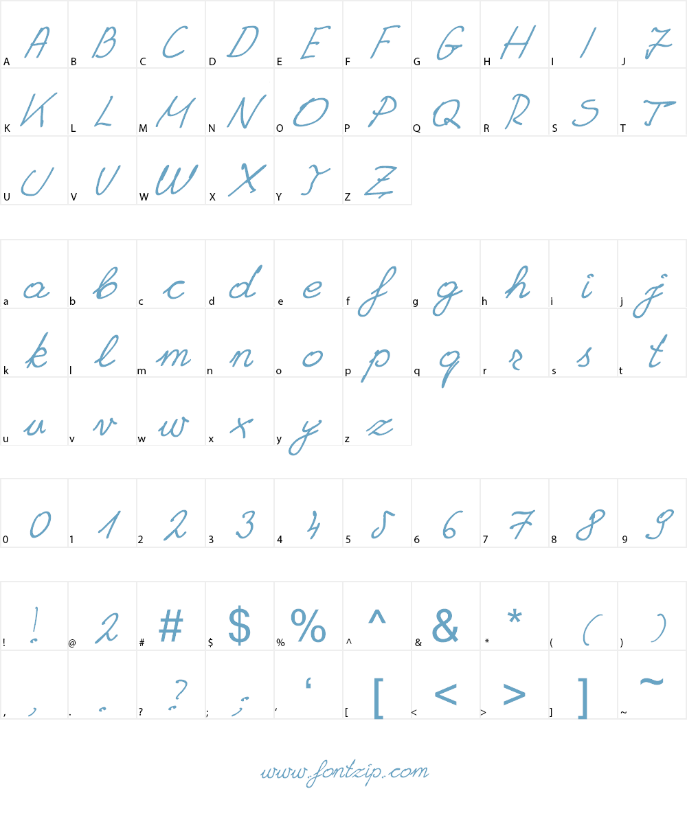 Grannys Handwriting Font Character